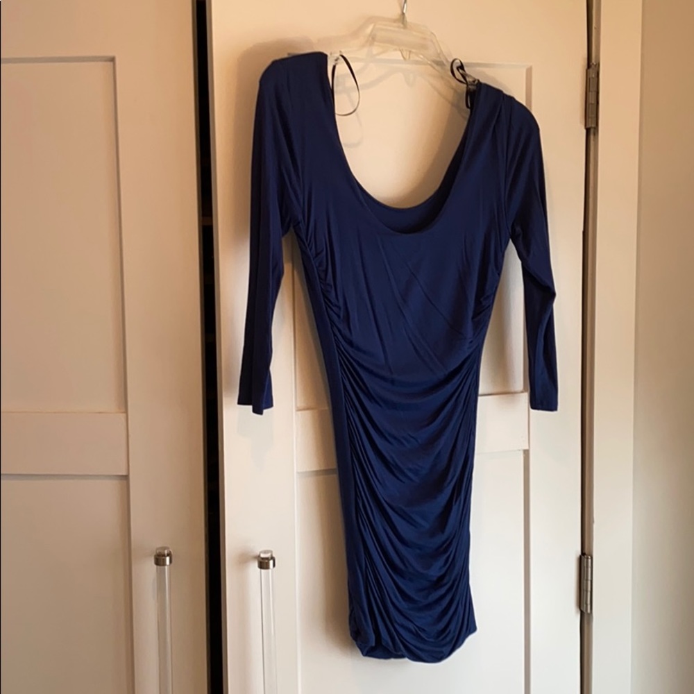 Form fitting long sleeve blue dress